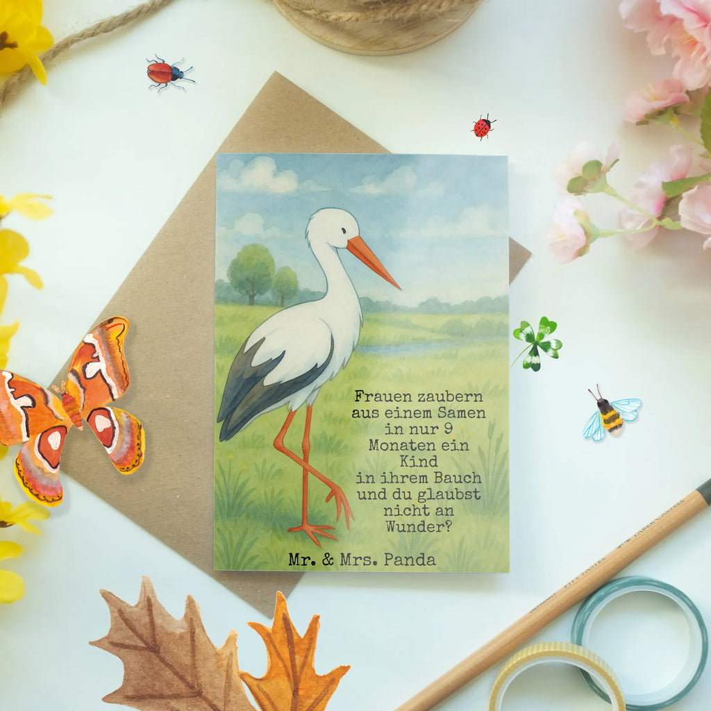 Grußkarte Storch Design Grußkarte, Klappkarte, Einladungskarte, Glückwunschkarte, Hochzeitskarte, Geburtstagskarte, Karte, Ansichtskarten, Tiermotive, Gute Laune, lustige Sprüche, Tiere, Storch, Störche, Schwangerschaft, Geburt, Mutter, Mütter, Mutter werden, Schwanger, Babybauch, Baby