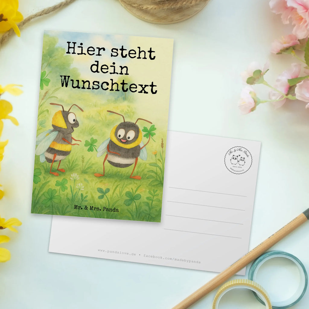 Personalised postcard bumblebees shamrock Design Postkarte mit Wunschtext, Einladung mit Wunschtext, Postkarte mit Namen, Postkarte bedrucken, Ansichtskarte mit Namen, Grußkarte mit Wunschtext, Geschenkkarte mit Namen, Ansichtskarte mit Wunschtext, Karte mit Namen, Grußkarte mit Namen, Postkarte personalisierbar, Geschenkkarte mit Wunschtext, Karte mit Wunschtext, Einladung mit Namen, Tiermotive, Gute Laune, lustige Sprüche, Tiere, Hummel, glücklich werden, Biene Deko, Spruch positiv, Biene, Spruch fröhlich, glücklich sein, Spruch schön