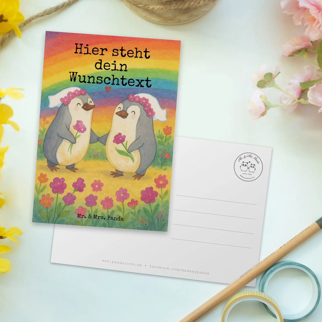 Personalisierte Postkarte Pinguine Lesbian Pride Design Grußkarte mit Namen, Karte mit Namen, Ansichtskarte mit Namen, Ansichtskarte mit Wunschtext, Postkarte mit Namen, Karte mit Wunschtext, Grußkarte mit Wunschtext, Geschenkkarte mit Wunschtext, Einladung mit Namen, Geschenkkarte mit Namen, Postkarte bedrucken, Postkarte mit Wunschtext, Einladung mit Wunschtext, Postkarte personalisierbar, Hochzeit, Hochzeitsgeschenk, Ehe, Hochzeitsfeier, Trauung, Trauungsgeschenk, Hochzeitskarte, Verlobungsfeier, Verlobungsgeschenk, Hochzeitsgeschenkideen, Hochzeitsgeschenke für Brautpaar, Gleichgeschlechtliche Hochzeit