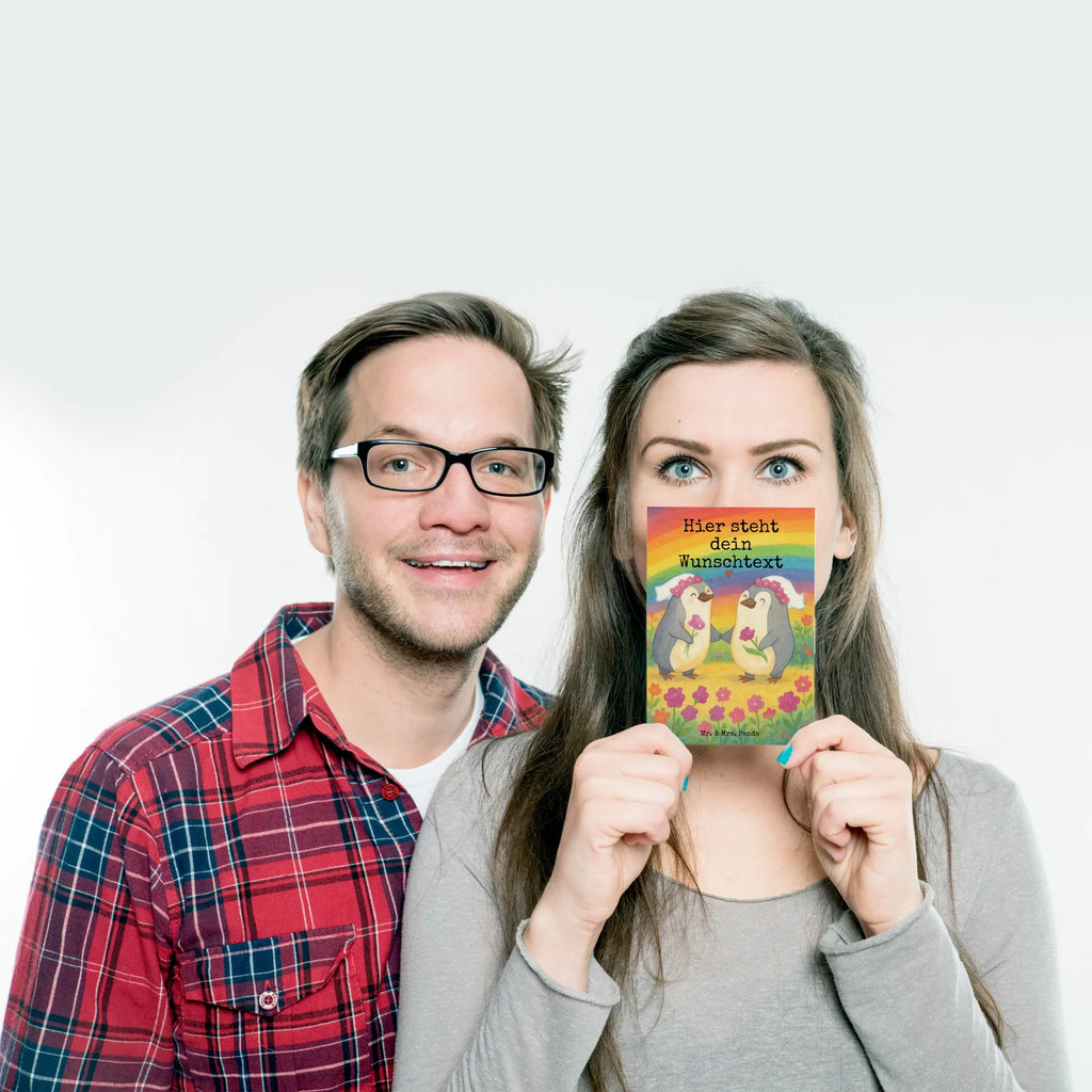 Personalisierte Postkarte Pinguine Lesbian Pride Design Grußkarte mit Namen, Karte mit Namen, Ansichtskarte mit Namen, Ansichtskarte mit Wunschtext, Postkarte mit Namen, Karte mit Wunschtext, Grußkarte mit Wunschtext, Geschenkkarte mit Wunschtext, Einladung mit Namen, Geschenkkarte mit Namen, Postkarte bedrucken, Postkarte mit Wunschtext, Einladung mit Wunschtext, Postkarte personalisierbar, Hochzeit, Hochzeitsgeschenk, Ehe, Hochzeitsfeier, Trauung, Trauungsgeschenk, Hochzeitskarte, Verlobungsfeier, Verlobungsgeschenk, Hochzeitsgeschenkideen, Hochzeitsgeschenke für Brautpaar, Gleichgeschlechtliche Hochzeit