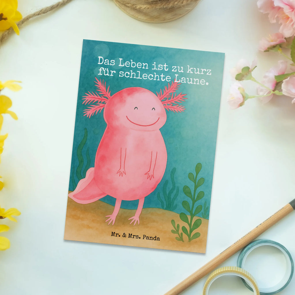 Postkarte Axolotl Glücklich Design Postkarte, Karte, Geschenkkarte, Grußkarte, Einladung, Ansichtskarte, Geburtstagskarte, Einladungskarte, Dankeskarte, Ansichtskarten, Einladung Geburtstag, Einladungskarten Geburtstag, Axolotl, Molch, Axolot, Schwanzlurch, Lurch, Lurche, Motivation, gute Laune