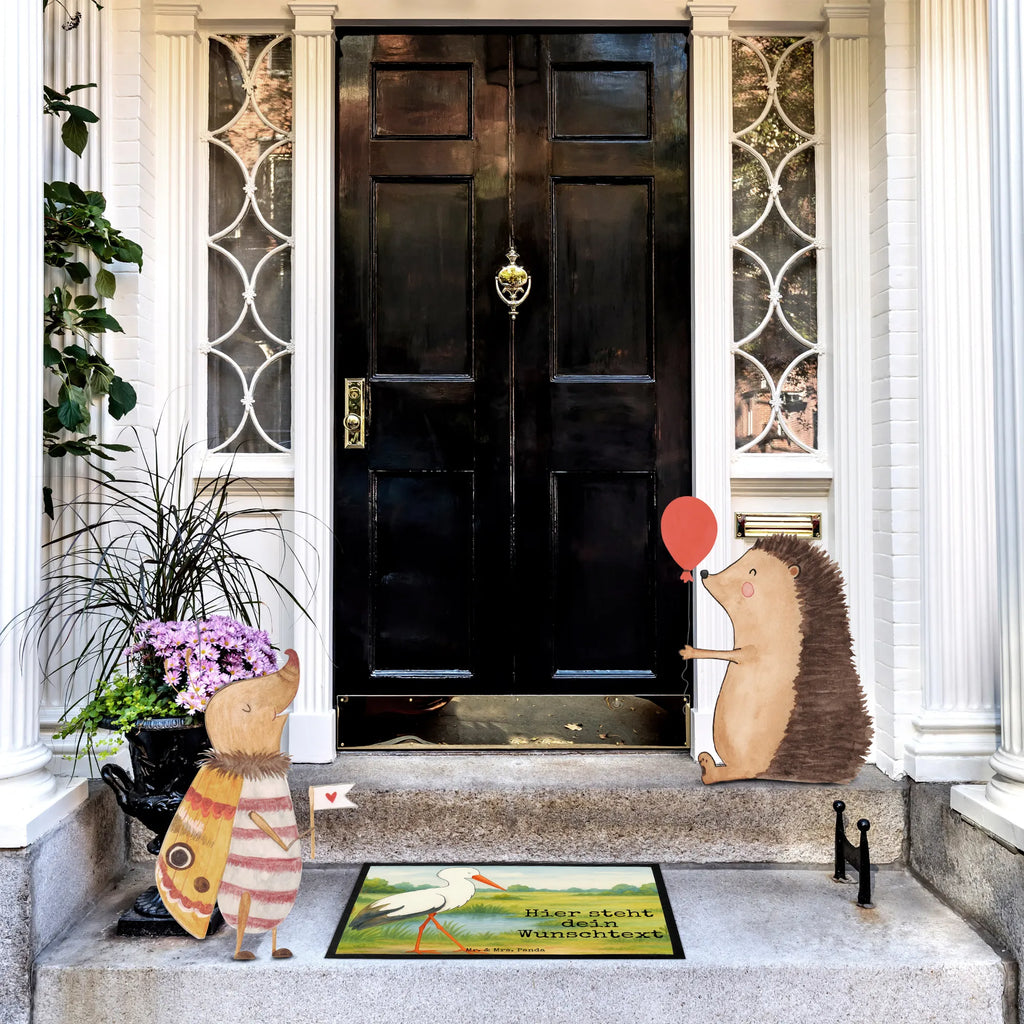 Personalized doormat Stork Design Personalisiert, Fußmatte bedrucken, Haustürmatte personalisiert, Namensfussmatte, Fußmatte mit Namen, Personalisierte Fußmatte, Personalisieruung, Türvorleger personalisiert, Wunschnamen, Türvorleger mit Namen, Bedrucken, Tiermotive, Gute Laune, lustige Sprüche, Tiere, Schwangerschaft, Geburt, Mütter, Mutter werden, Storch, Störche, Baby, Schwanger, Mutter, Babybauch
