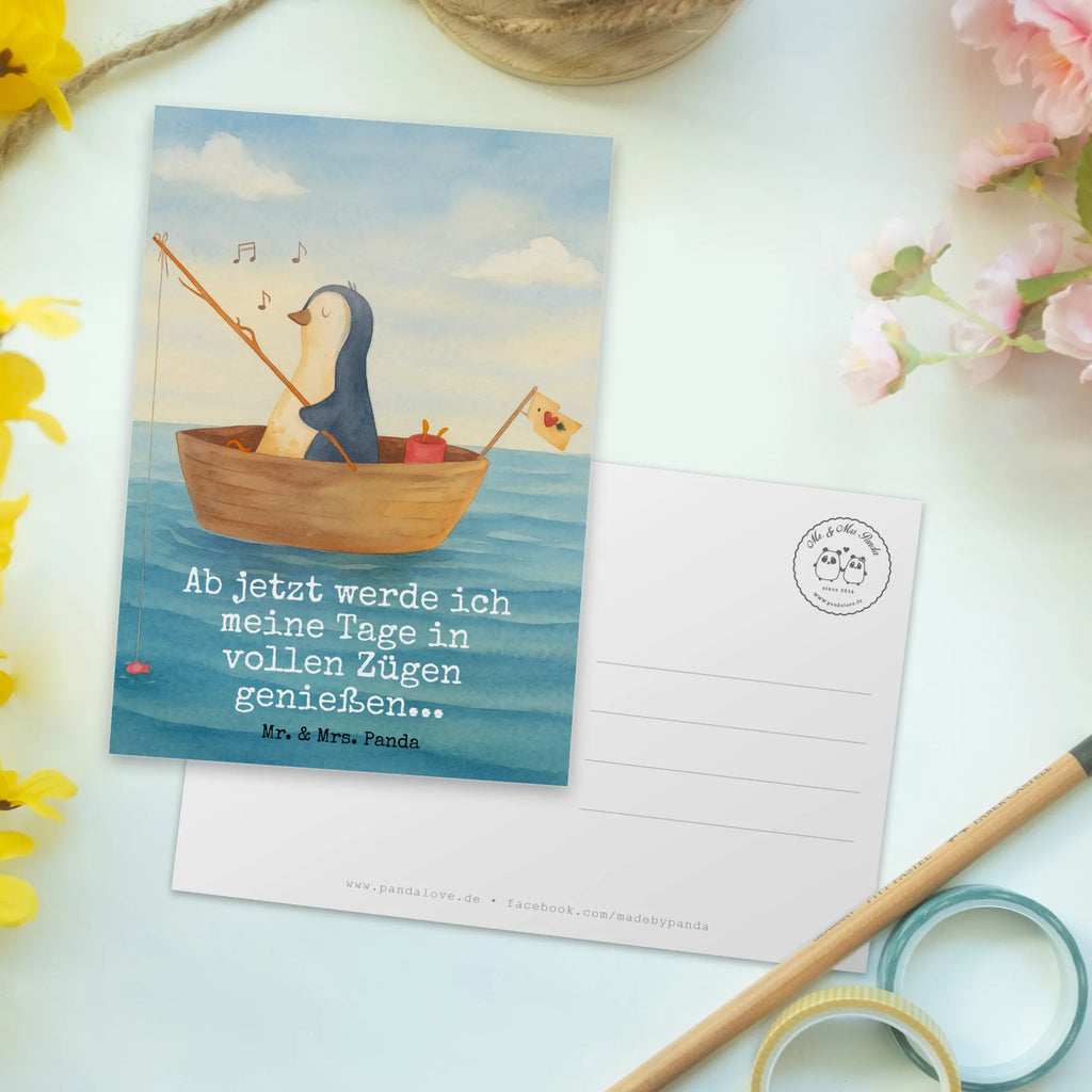 Postcard Penguin fishing boat Design North Pole, Penguins, fishing, separation, new start, love of life, divorce, penguins, fishing boat, gift idea heartache, enjoy, boat, new beginning