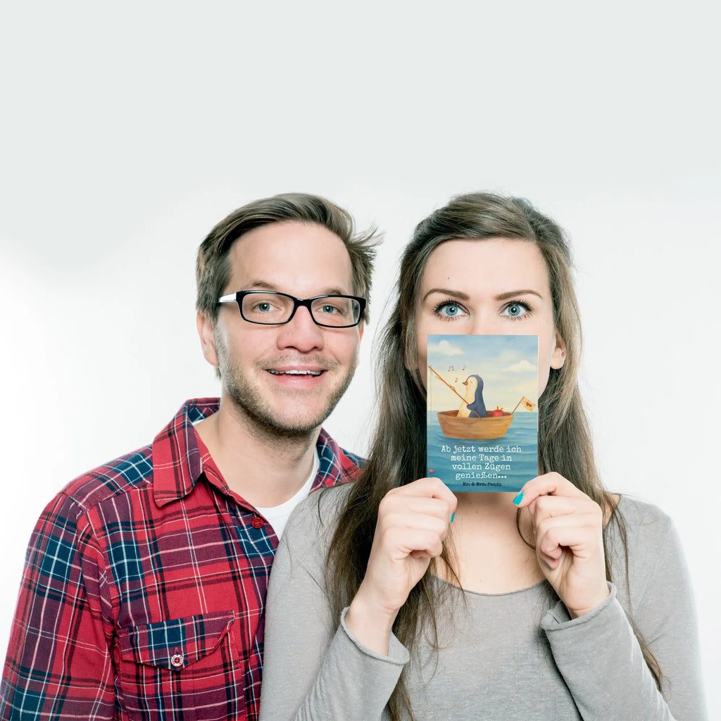 Postcard Penguin fishing boat Design North Pole, Penguins, fishing, separation, new start, love of life, divorce, penguins, fishing boat, gift idea heartache, enjoy, boat, new beginning