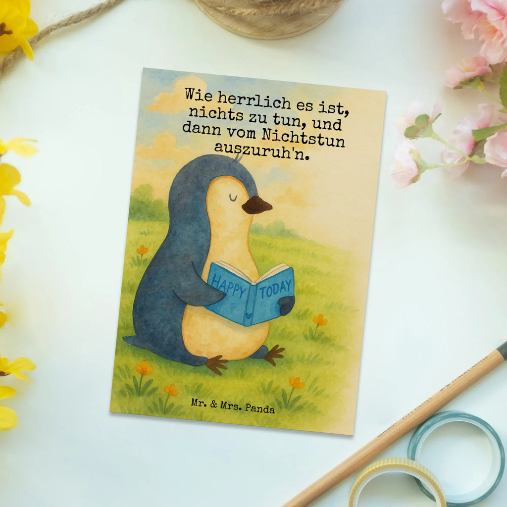 Postkarte Pinguin Buch Design Fotokarte, Postkarten, spruchkarte, Motivkarte, einzelkarte, kunstkarte, Kunstkarten, Postkarte, Ansichtskarte, Designkarte, Ansichtskarten, Grußkarte, bildkarte, Pinguin, Ferien, Faulenzen, Freizeit, Buch, Nichtstun, Bücherwurm, Lesen, Urlaub, Pinguine