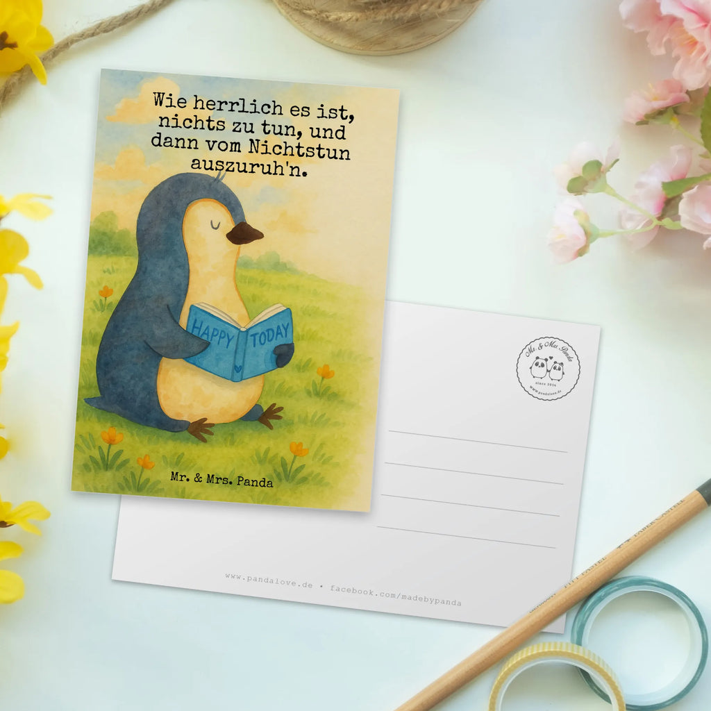 Postkarte Pinguin Buch Design Fotokarte, Postkarten, spruchkarte, Motivkarte, einzelkarte, kunstkarte, Kunstkarten, Postkarte, Ansichtskarte, Designkarte, Ansichtskarten, Grußkarte, bildkarte, Pinguin, Ferien, Faulenzen, Freizeit, Buch, Nichtstun, Bücherwurm, Lesen, Urlaub, Pinguine