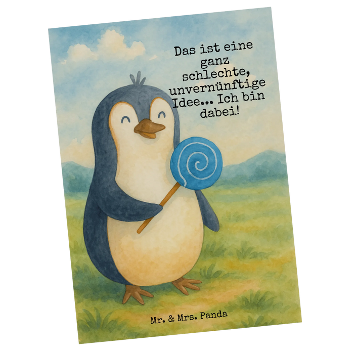 Postkarte Pinguin Lolli Design