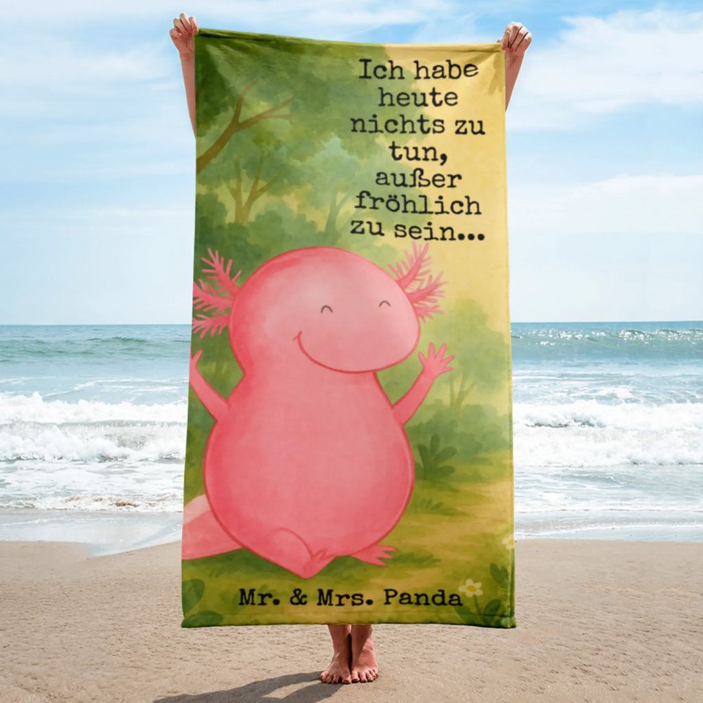 XL Badehandtuch Axolotl Hurra Design Handtuch, Badetuch, Duschtuch, Strandtuch, Saunatuch, Axolotl, Molch, Axolot, Schwanzlurch, Lurch, Lurche, fröhlich, Spaß, Freude, Motivation, Zufriedenheit