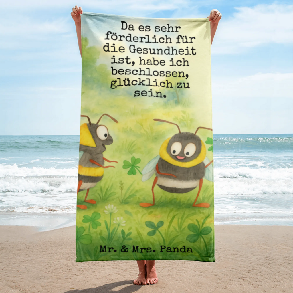 XL Badehandtuch Hummeln Kleeblatt Design Handtuch, Badetuch, Duschtuch, Strandtuch, Saunatuch, Tiermotive, Gute Laune, lustige Sprüche, Tiere, Hummel, Biene, Spruch positiv, Biene Deko, Spruch schön, glücklich sein, glücklich werden, Spruch fröhlich