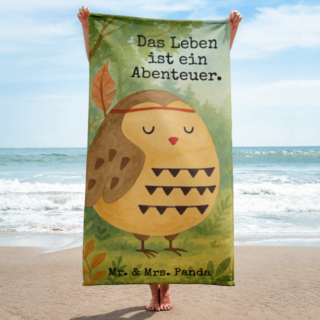 XL Badehandtuch Eule Federschmuck Design Handtuch, Badetuch, Duschtuch, Strandtuch, Saunatuch, Eule, Eule Deko, Owl, Das Leben ist ein Abenteuer, Reisespruch, Federschmuck, Dekoration