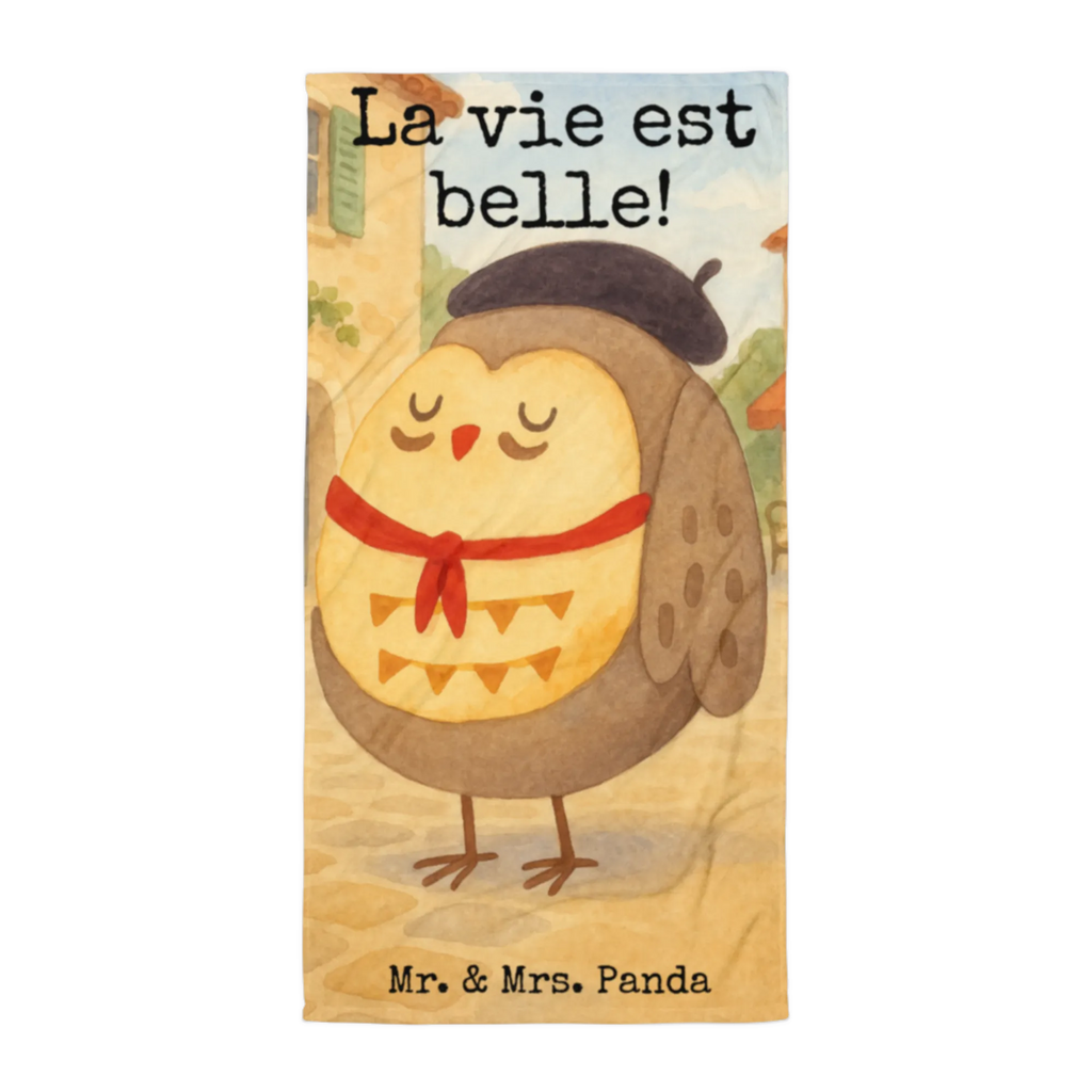 XL Badehandtuch Eule Frankreich Design Handtuch, Badetuch, Duschtuch, Strandtuch, Saunatuch, Eule, Eulen, Eule Deko, Owl, hibou, La vie est belle, das Leben ist schön, Spruch schön, Spruch Französisch, Frankreich