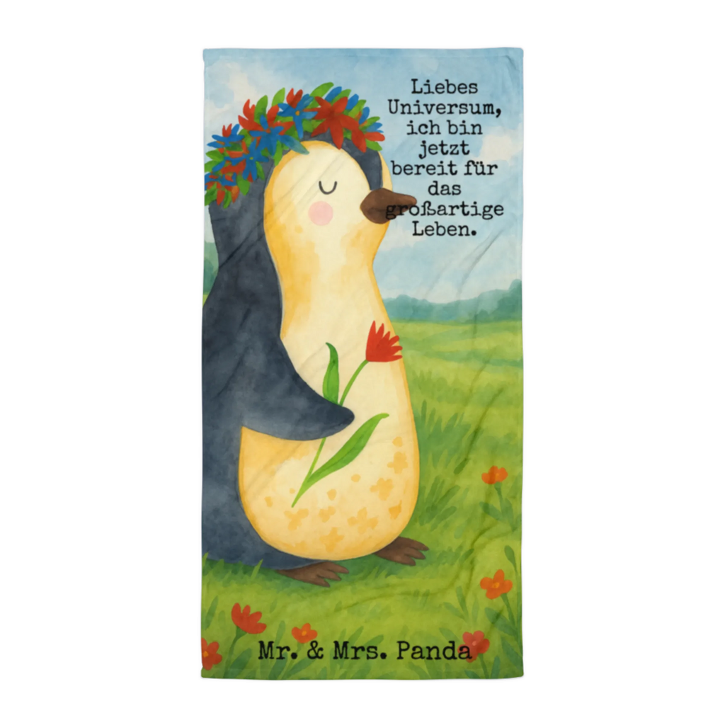XL Badehandtuch Pinguin Blumen Design Handtuch, Badetuch, Duschtuch, Strandtuch, Saunatuch, Pinguin, Pinguine, Blumenkranz, Universum, Leben, Wünsche, Ziele, Lebensziele, Motivation, Lebenslust, Liebeskummer, Geschenkidee