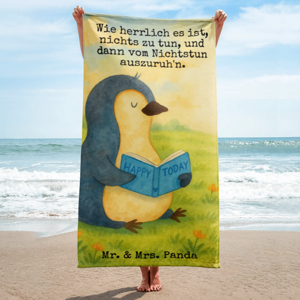 XL Badehandtuch Pinguin Buch Design Handtuch, Badetuch, Duschtuch, Strandtuch, Saunatuch, Pinguin, Pinguine, Buch, Lesen, Bücherwurm, Nichtstun, Faulenzen, Ferien, Urlaub, Freizeit