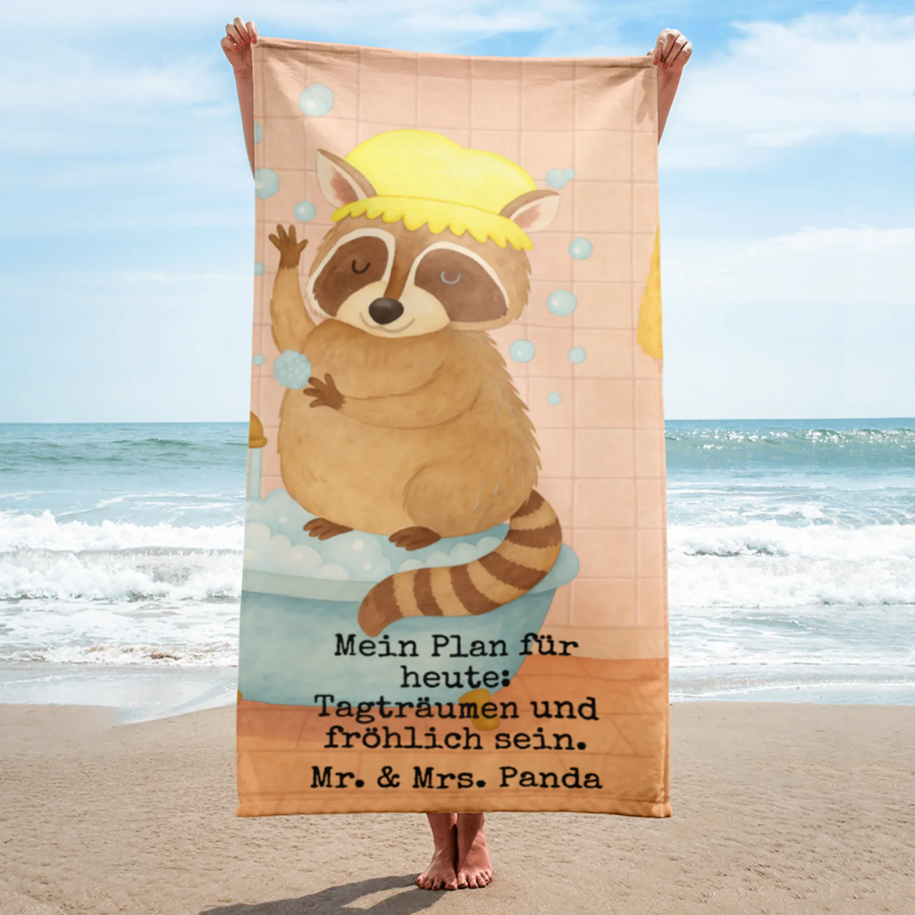 XL Badehandtuch Waschbär Design Handtuch, Badetuch, Duschtuch, Strandtuch, Saunatuch, Tiermotive, Gute Laune, lustige Sprüche, Tiere, Waschbär, Tagträumen, Plan, Fröhlich, waschen, Seifenblasen