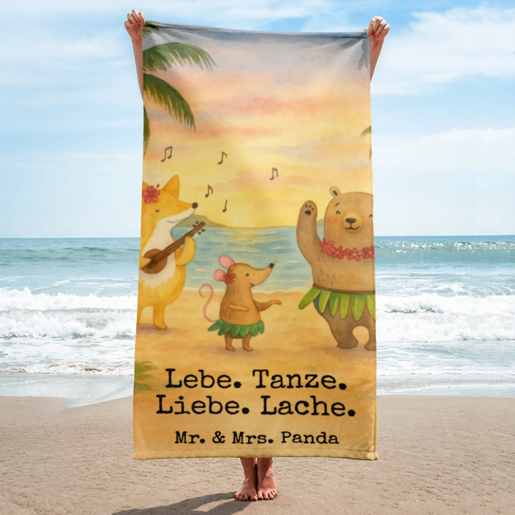 XL Badehandtuch Waldtiere Aloha Design Handtuch, Badetuch, Duschtuch, Strandtuch, Saunatuch, Tiermotive, Gute Laune, lustige Sprüche, Tiere, Wald, Waldtiere, Musik, Aloha, Bär, Hase, Igel, Tanzen, Leben, Lachen