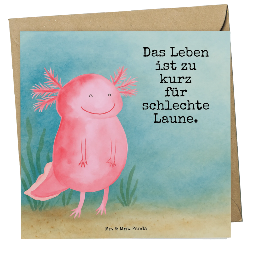 Deluxe Karte Axolotl Glücklich Design Karte, Grußkarte, Klappkarte, Einladungskarte, Glückwunschkarte, Hochzeitskarte, Geburtstagskarte, Hochwertige Grußkarte, Hochwertige Klappkarte, Axolotl, Molch, Axolot, Schwanzlurch, Lurch, Lurche, Motivation, gute Laune