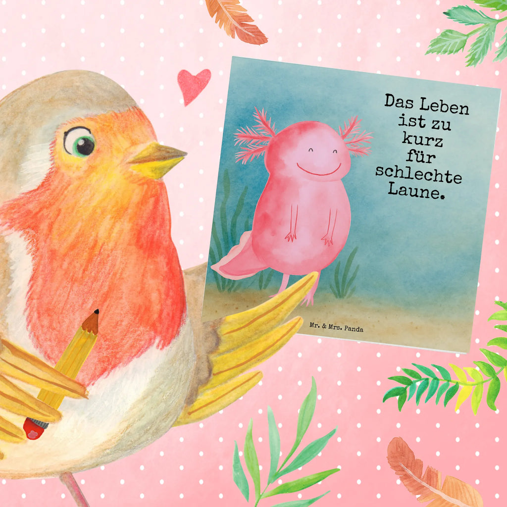 Deluxe Karte Axolotl Glücklich Design Karte, Grußkarte, Klappkarte, Einladungskarte, Glückwunschkarte, Hochzeitskarte, Geburtstagskarte, Hochwertige Grußkarte, Hochwertige Klappkarte, Axolotl, Molch, Axolot, Schwanzlurch, Lurch, Lurche, Motivation, gute Laune