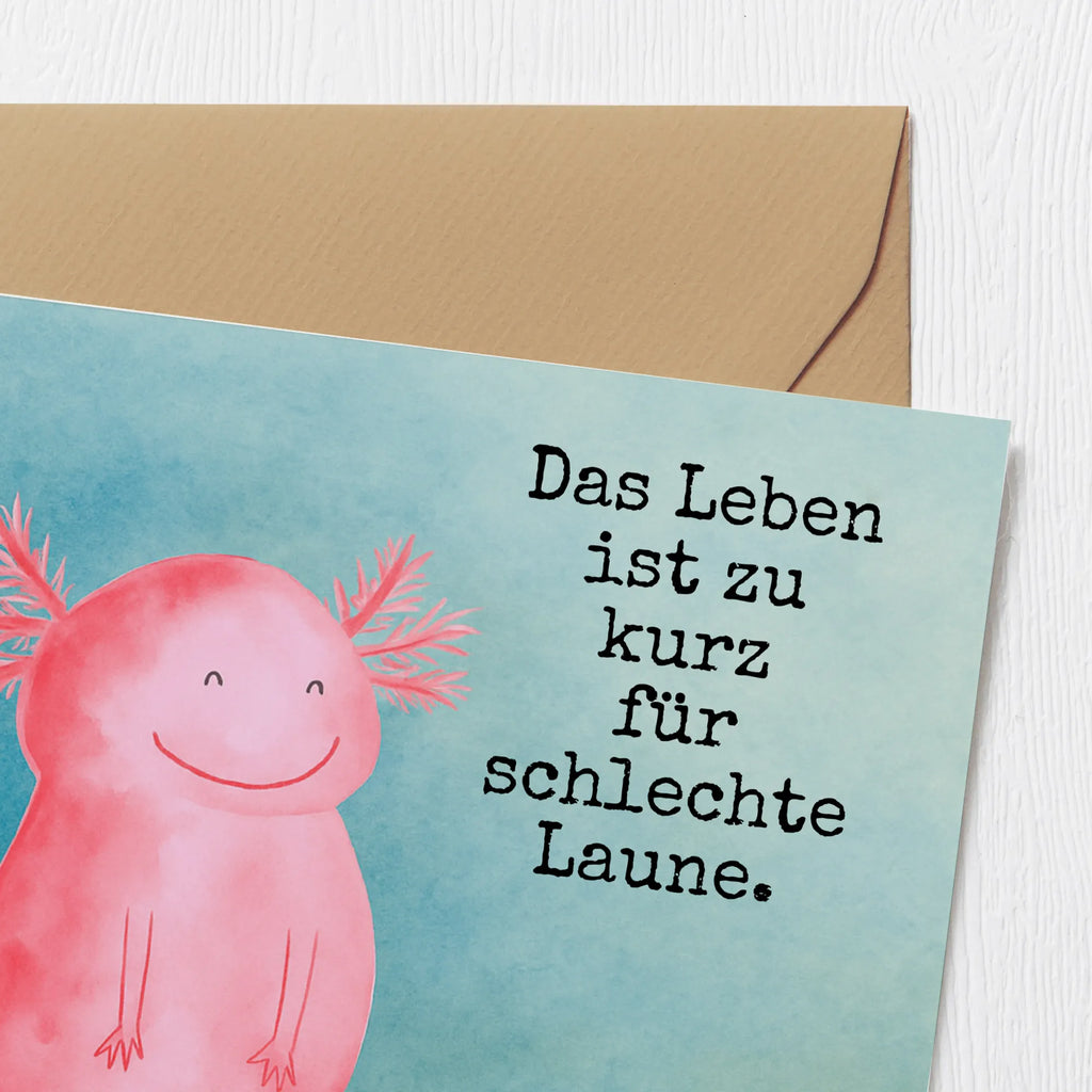 Deluxe Karte Axolotl Glücklich Design Karte, Grußkarte, Klappkarte, Einladungskarte, Glückwunschkarte, Hochzeitskarte, Geburtstagskarte, Hochwertige Grußkarte, Hochwertige Klappkarte, Axolotl, Molch, Axolot, Schwanzlurch, Lurch, Lurche, Motivation, gute Laune