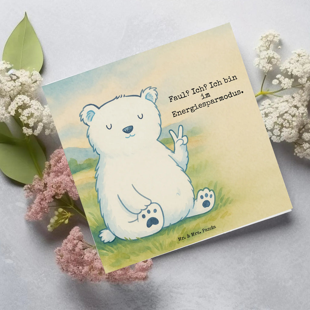 Deluxe Karte Eisbär Faul Design Karte, Grußkarte, Klappkarte, Einladungskarte, Glückwunschkarte, Hochzeitskarte, Geburtstagskarte, Hochwertige Grußkarte, Hochwertige Klappkarte, Bär, Teddy, Teddybär, Eisbär, Nordpol, Faul, Entspannen, Relaxen, Büro, Arbeit, Bürojob, Arbeitsplatz, Homeoffice