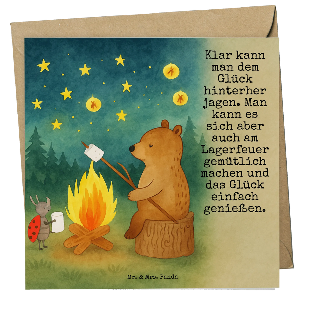 Deluxe Karte Bär & Marienkäfer Lagerfeuer Design Karte, Grußkarte, Klappkarte, Einladungskarte, Glückwunschkarte, Hochzeitskarte, Geburtstagskarte, Hochwertige Grußkarte, Hochwertige Klappkarte, Bär, Teddy, Teddybär, Lagerfeuer