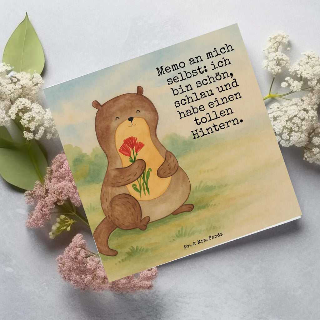 Karta Deluxe wydra bukiet kwiatów Design Karte, Grußkarte, Klappkarte, Einladungskarte, Glückwunschkarte, Hochzeitskarte, Geburtstagskarte, Hochwertige Grußkarte, Hochwertige Klappkarte, Otter, Fischotter, Seeotter, Otter Seeotter See Otter