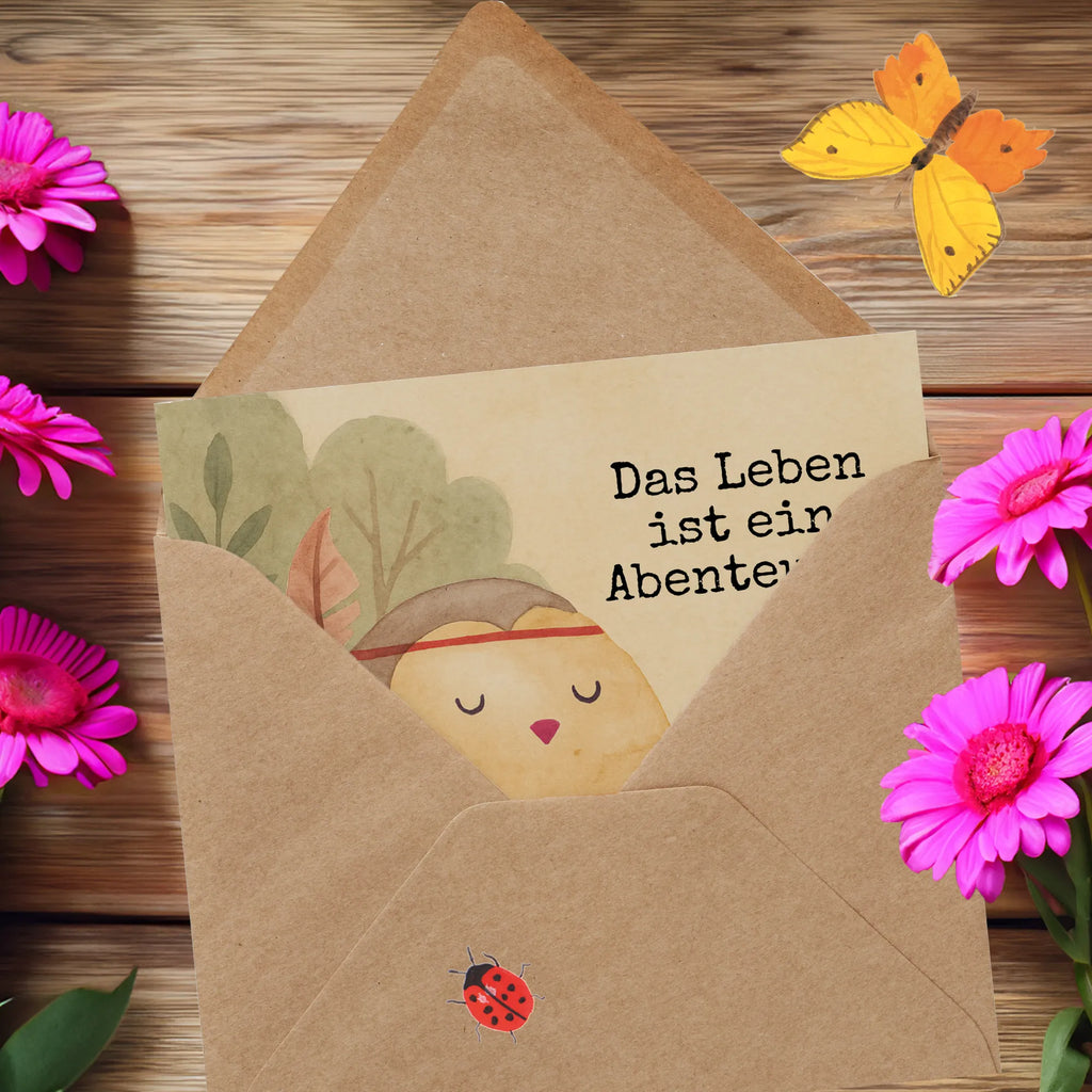 Deluxe Karte Eule Federschmuck Design Karte, Grußkarte, Klappkarte, Einladungskarte, Glückwunschkarte, Hochzeitskarte, Geburtstagskarte, Hochwertige Grußkarte, Hochwertige Klappkarte, Eule, Eule Deko, Owl, Das Leben ist ein Abenteuer, Reisespruch, Federschmuck, Dekoration