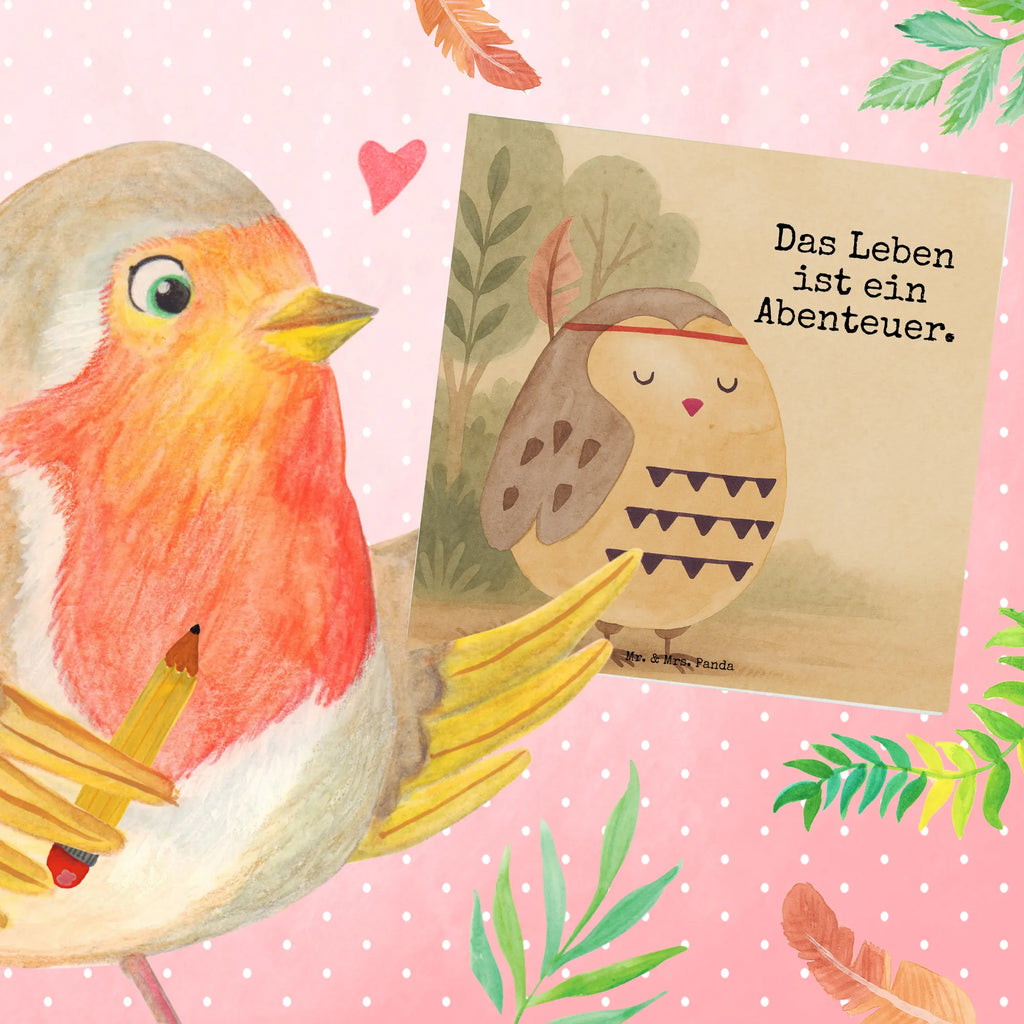 Deluxe Karte Eule Federschmuck Design Karte, Grußkarte, Klappkarte, Einladungskarte, Glückwunschkarte, Hochzeitskarte, Geburtstagskarte, Hochwertige Grußkarte, Hochwertige Klappkarte, Eule, Eule Deko, Owl, Das Leben ist ein Abenteuer, Reisespruch, Federschmuck, Dekoration