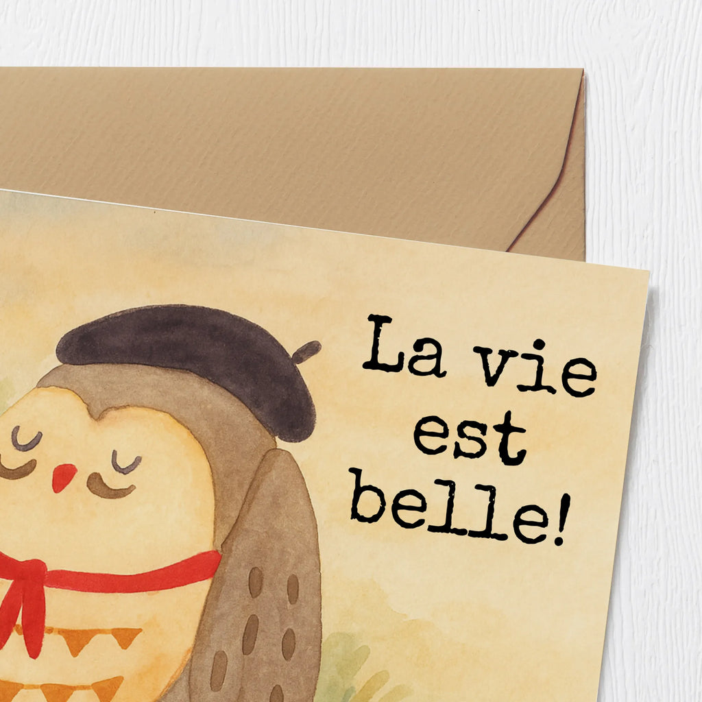 Deluxe Karte Eule Frankreich Design Karte, Grußkarte, Klappkarte, Einladungskarte, Glückwunschkarte, Hochzeitskarte, Geburtstagskarte, Hochwertige Grußkarte, Hochwertige Klappkarte, Eule, Eulen, Eule Deko, Owl, hibou, La vie est belle, das Leben ist schön, Spruch schön, Spruch Französisch, Frankreich