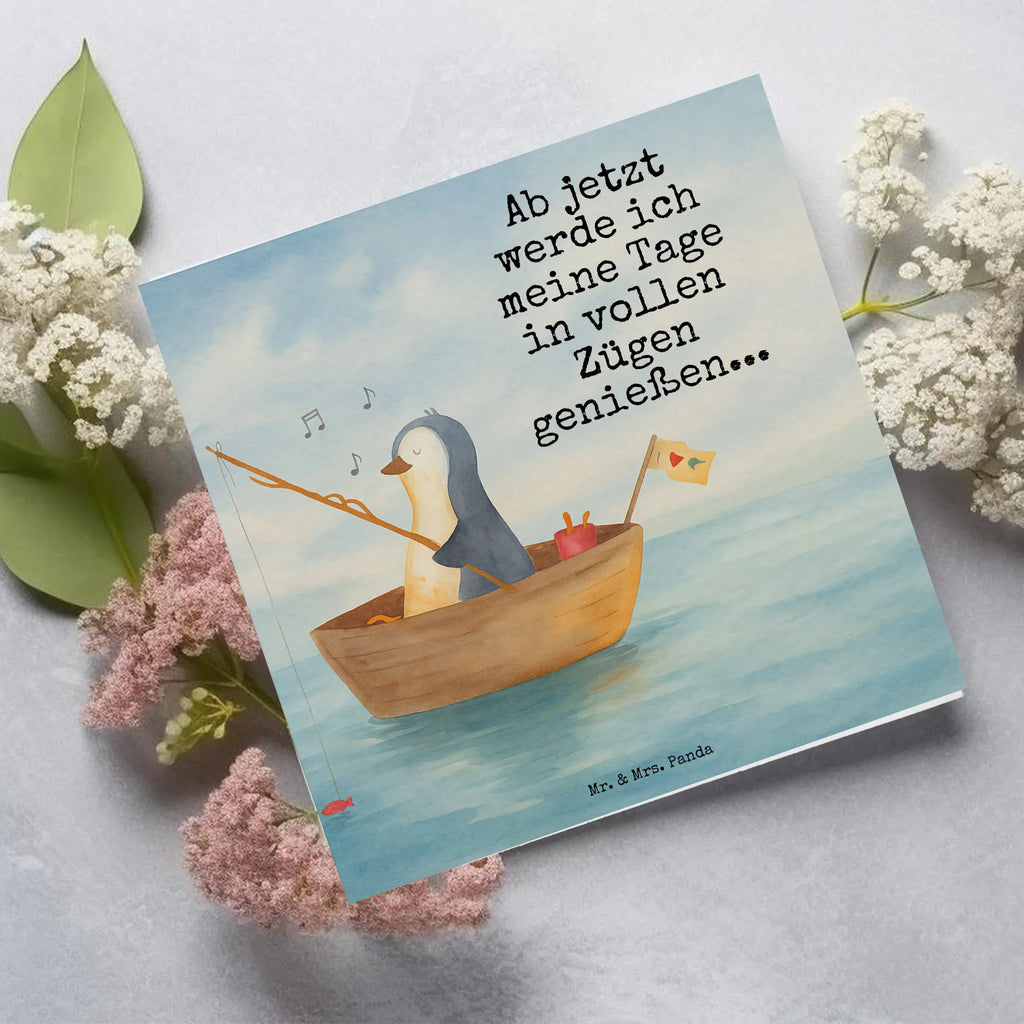 Deluxe Karte Pinguin Angelboot Design Karte, Grußkarte, Klappkarte, Einladungskarte, Glückwunschkarte, Hochzeitskarte, Geburtstagskarte, Hochwertige Grußkarte, Hochwertige Klappkarte, Pinguin, Pinguine, Angeln, Boot, Angelboot, Lebenslust, Leben, genießen, Motivation, Neustart, Neuanfang, Trennung, Scheidung, Geschenkidee Liebeskummer