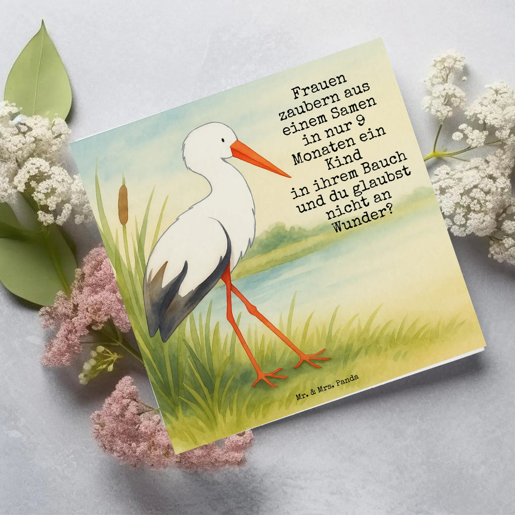 Deluxe Card Stork Design Karte, Grußkarte, Klappkarte, Einladungskarte, Glückwunschkarte, Hochzeitskarte, Geburtstagskarte, Hochwertige Grußkarte, Hochwertige Klappkarte, Tiermotive, Gute Laune, lustige Sprüche, Tiere, Storch, Störche, Schwangerschaft, Geburt, Mutter, Mütter, Mutter werden, Schwanger, Babybauch, Baby