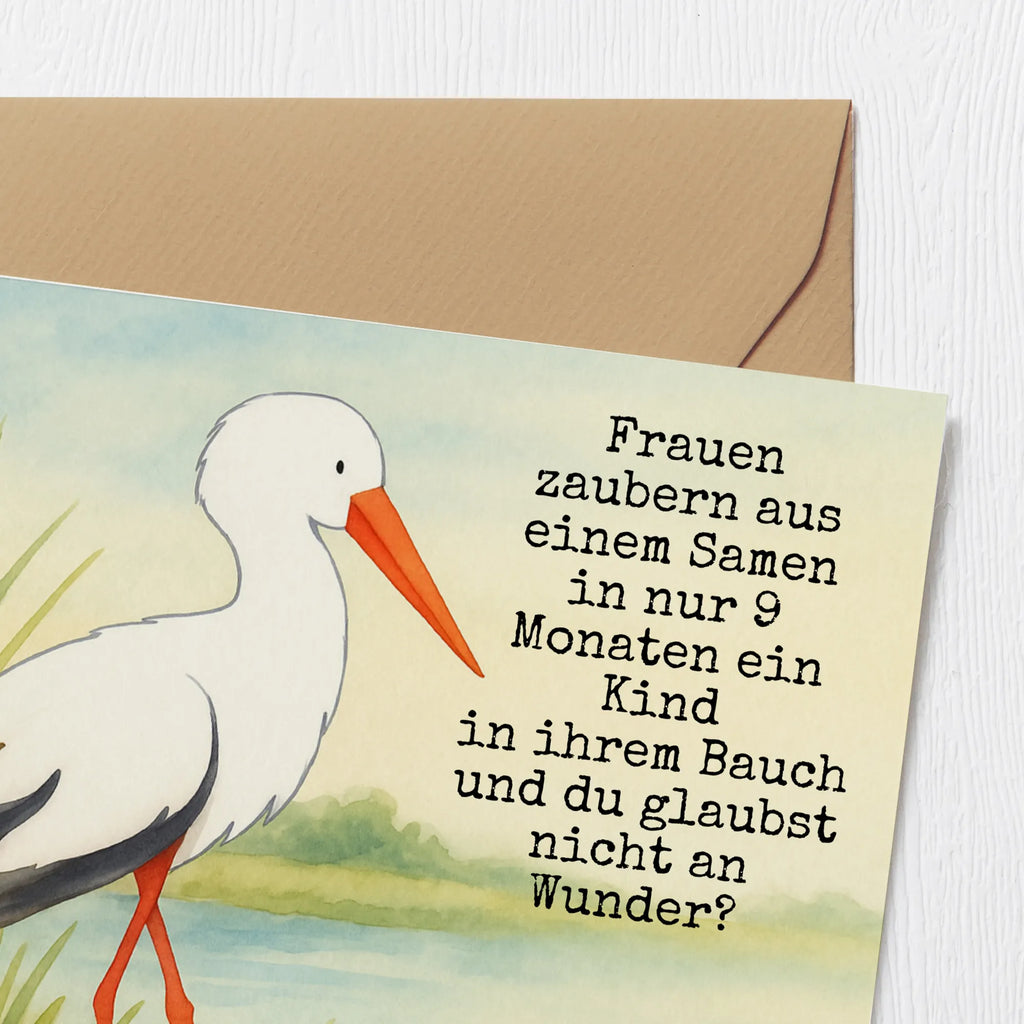 Deluxe Card Stork Design Karte, Grußkarte, Klappkarte, Einladungskarte, Glückwunschkarte, Hochzeitskarte, Geburtstagskarte, Hochwertige Grußkarte, Hochwertige Klappkarte, Tiermotive, Gute Laune, lustige Sprüche, Tiere, Storch, Störche, Schwangerschaft, Geburt, Mutter, Mütter, Mutter werden, Schwanger, Babybauch, Baby