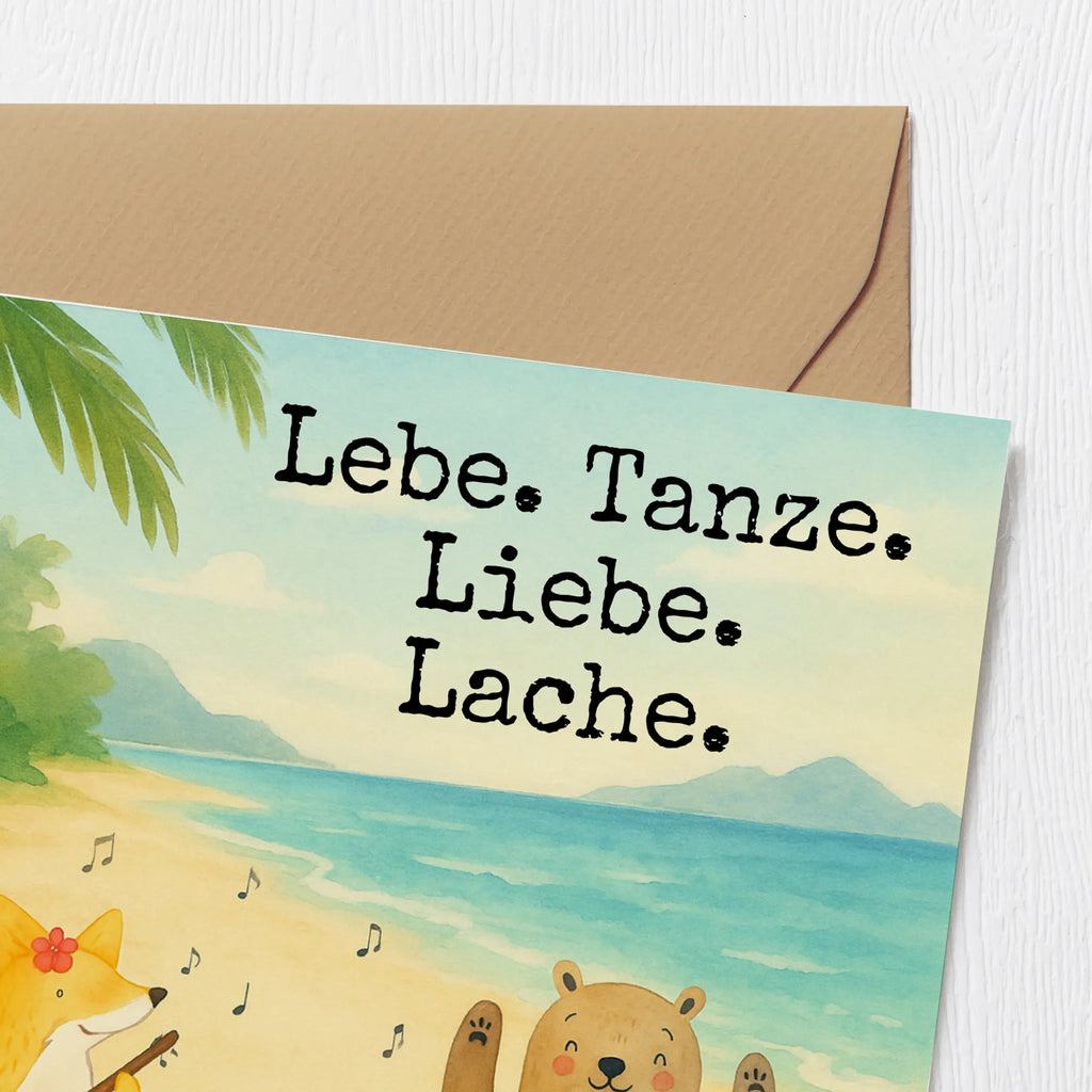 Deluxe Karte Waldtiere Aloha Design Karte, Grußkarte, Klappkarte, Einladungskarte, Glückwunschkarte, Hochzeitskarte, Geburtstagskarte, Hochwertige Grußkarte, Hochwertige Klappkarte, Tiermotive, Gute Laune, lustige Sprüche, Tiere, Wald, Waldtiere, Musik, Aloha, Bär, Hase, Igel, Tanzen, Leben, Lachen