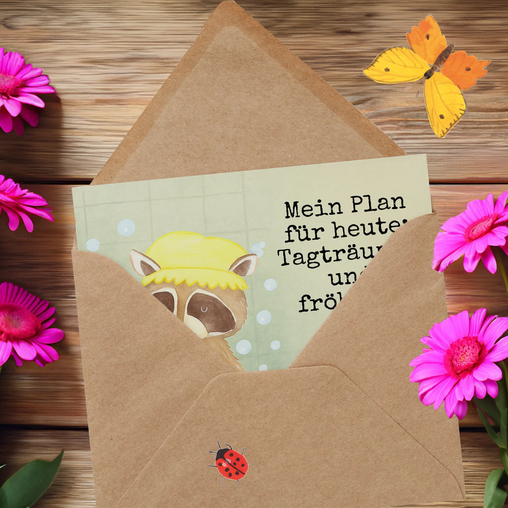 Karta Deluxe Szop pracz Design Karte, Grußkarte, Klappkarte, Einladungskarte, Glückwunschkarte, Hochzeitskarte, Geburtstagskarte, Hochwertige Grußkarte, Hochwertige Klappkarte, Tiermotive, Gute Laune, lustige Sprüche, Tiere, Waschbär, Tagträumen, Plan, Fröhlich, waschen, Seifenblasen