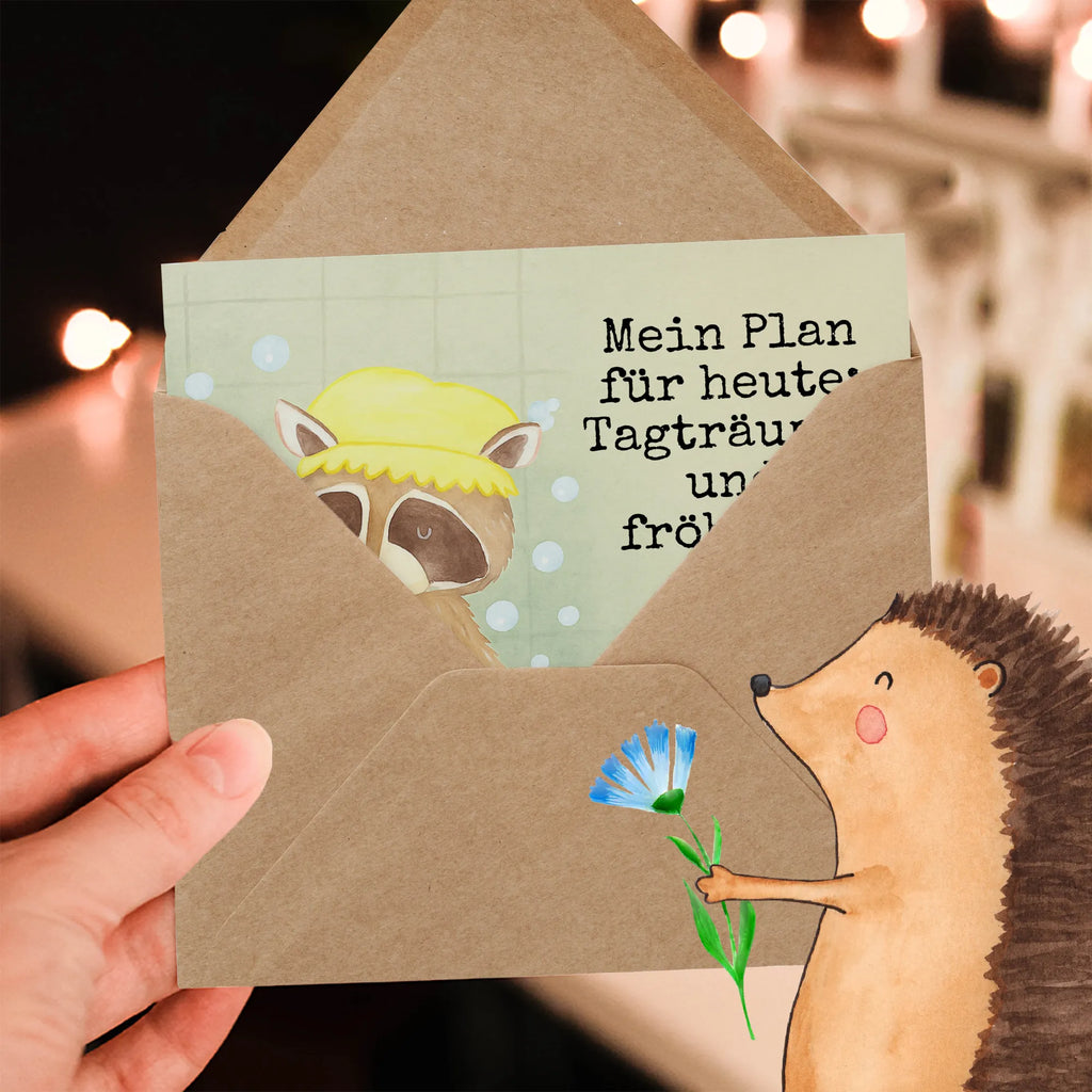 Karta Deluxe Szop pracz Design Karte, Grußkarte, Klappkarte, Einladungskarte, Glückwunschkarte, Hochzeitskarte, Geburtstagskarte, Hochwertige Grußkarte, Hochwertige Klappkarte, Tiermotive, Gute Laune, lustige Sprüche, Tiere, Waschbär, Tagträumen, Plan, Fröhlich, waschen, Seifenblasen