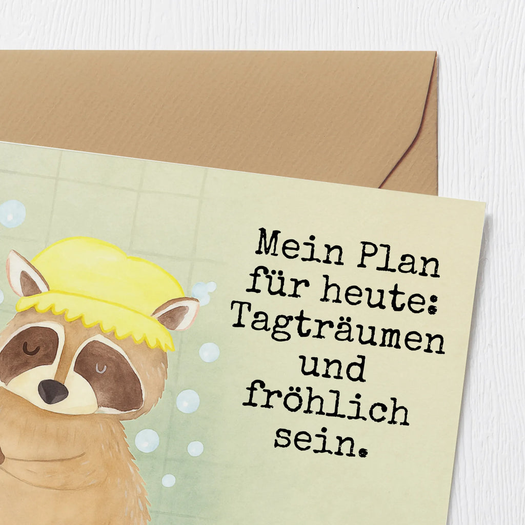 Karta Deluxe Szop pracz Design Karte, Grußkarte, Klappkarte, Einladungskarte, Glückwunschkarte, Hochzeitskarte, Geburtstagskarte, Hochwertige Grußkarte, Hochwertige Klappkarte, Tiermotive, Gute Laune, lustige Sprüche, Tiere, Waschbär, Tagträumen, Plan, Fröhlich, waschen, Seifenblasen