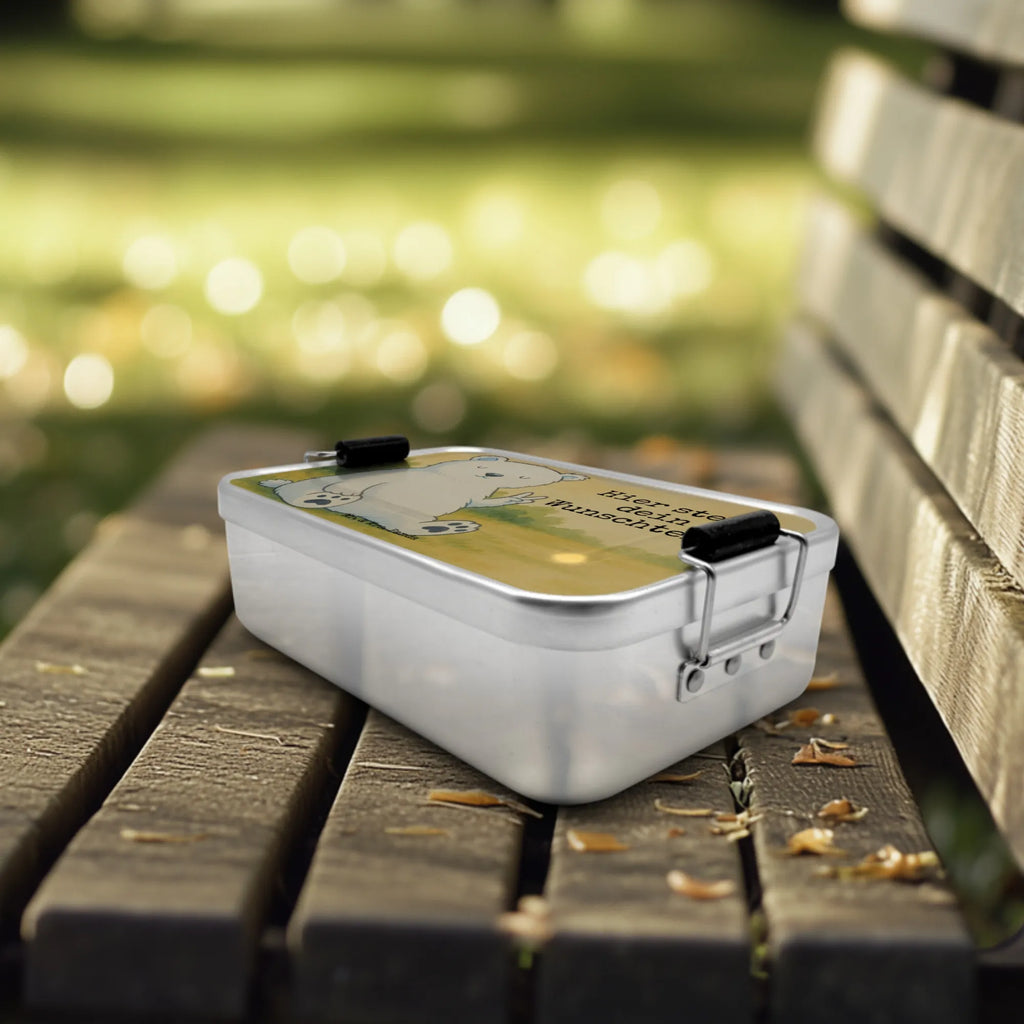 Spersonalizowany metalowy pojemnik na lunch Niedźwiedź polarny leniwy Design Brotbox, Kindergarten, Uni, Brotdose, Brotbox mit Namen, Brotdose mit Namen, Geschenk mit Namen, Schule, Bär, Teddy, Teddybär, Arbeitsplatz, Homeoffice, Faul, Nordpol, Eisbär, Relaxen, Bürojob, Entspannen, Büro, Arbeit