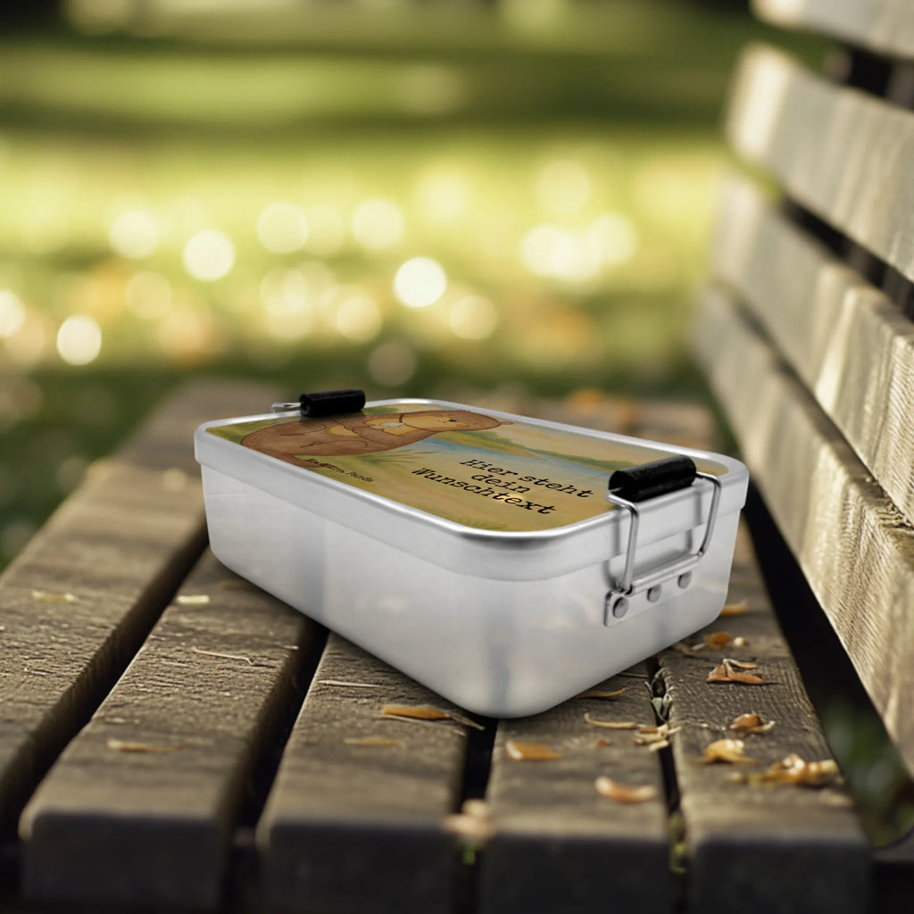 Spersonalizowany metalowy pojemnik na lunch wydra muszla Design Brotbox, Schule, Brotbox mit Namen, Uni, Geschenk mit Namen, Brotdose mit Namen, Brotdose, Kindergarten, Otter, Fischotter, Seeotter, Otterliebe, Motivation, träumen, Büro, grübeln, Tagträumen
