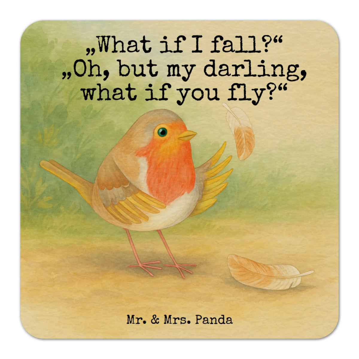 Coaster robin feathers Design gift ideas, hand drawn, cute animal motives, special gifts, cute, small animals, animal lover, card, good mood, funny sayings, gifts, slogan motivation, flying, motivation pictures, bird, robin, motivation slogans, slogan courage
