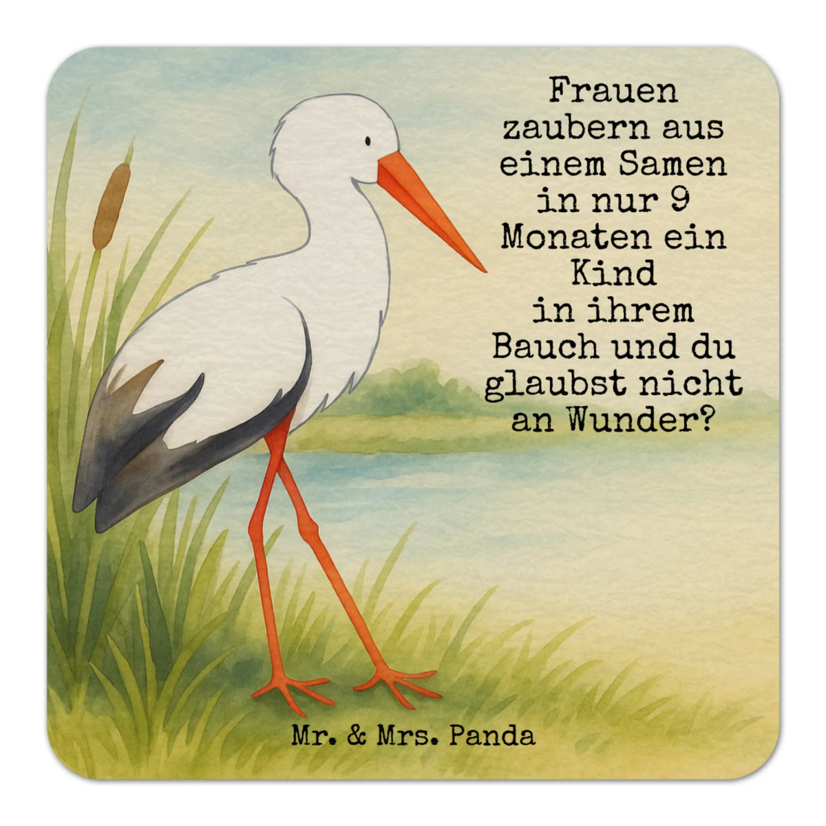 Coaster Stork Design gifts, card, funny sayings, special gifts, hand drawn, animal lover, cute animal motives, good mood, gift ideas, cute, small animals, birth, becoming a mother, mother, mothers, baby bump, pregnancy, pregnant, stork
