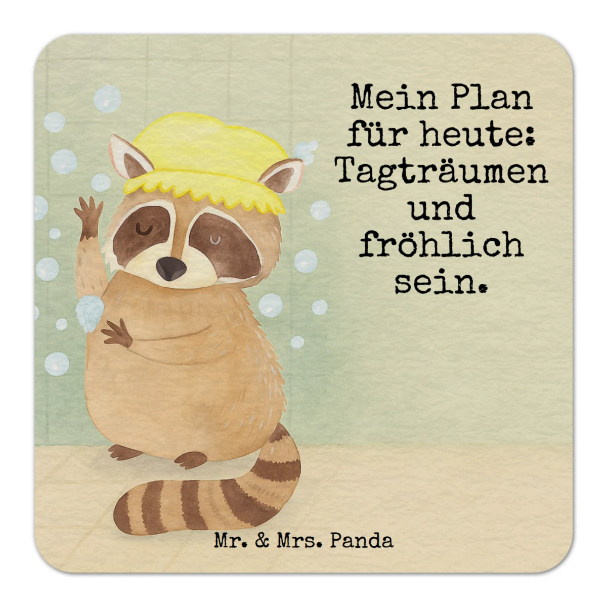 Coaster Raccoon Design gift ideas, hand drawn, cute animal motives, special gifts, cute, small animals, animal lover, card, good mood, funny sayings, gifts, wash, daydreaming, raccoon, soap bubbles