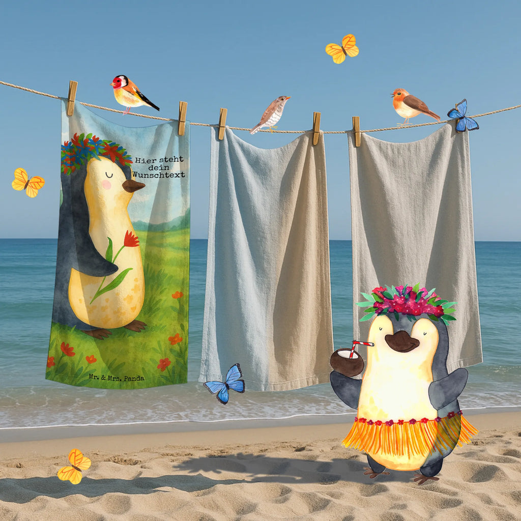 Personalized Bath Towel Penguin Flower Design Personalisiertes Badetuch, Personalisiertes Handtuch, Badetuch mit Namen, Duschtuch mit Namen, Saunatuch mit Namen, Kinder Handtuch mit Namen, Strandtuch mit Namen, Pinguin, Ziele, Leben, Lebenslust, Geschenkidee, Blumenkranz, Pinguine, Liebeskummer, Wünsche, Lebensziele, Motivation, Universum
