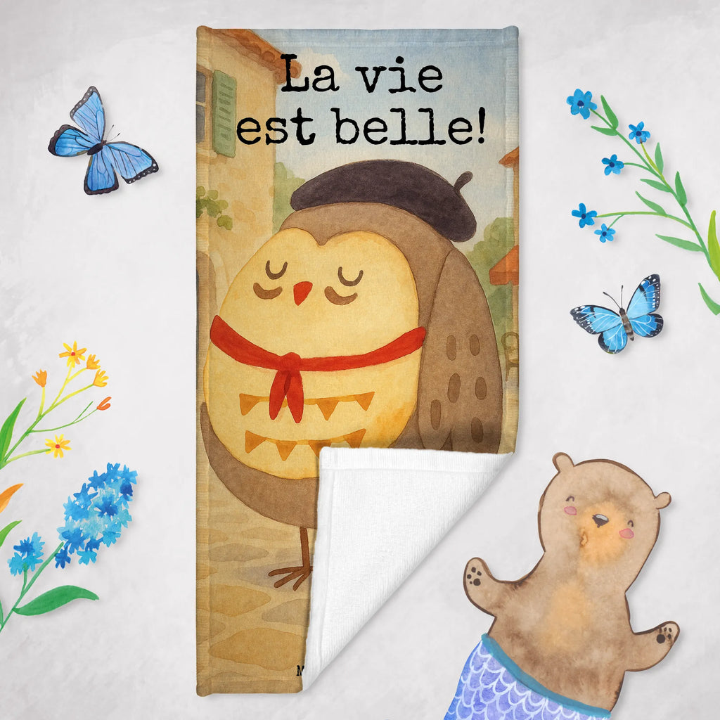 Badehandtuch Eule Frankreich Design Duschtuch, Badetuch, Strandtuch, Saunatuch, Kinder Handtuch, Eule, Eulen, Eule Deko, Owl, hibou, La vie est belle, das Leben ist schön, Spruch schön, Spruch Französisch, Frankreich