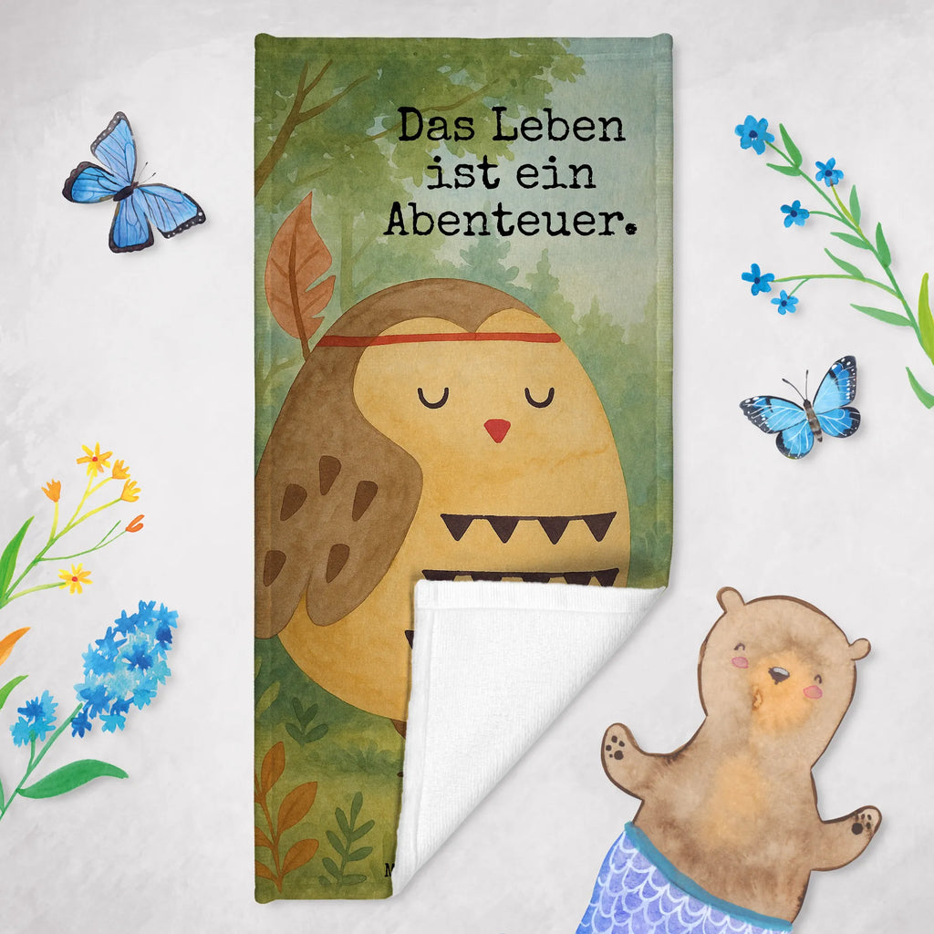 Badehandtuch Eule Federschmuck Design Duschtuch, Badetuch, Strandtuch, Saunatuch, Kinder Handtuch, Eule, Eule Deko, Owl, Das Leben ist ein Abenteuer, Reisespruch, Federschmuck, Dekoration