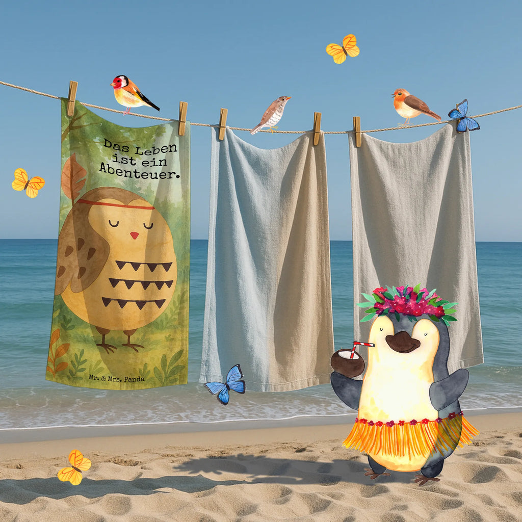 Badehandtuch Eule Federschmuck Design Duschtuch, Badetuch, Strandtuch, Saunatuch, Kinder Handtuch, Eule, Eule Deko, Owl, Das Leben ist ein Abenteuer, Reisespruch, Federschmuck, Dekoration