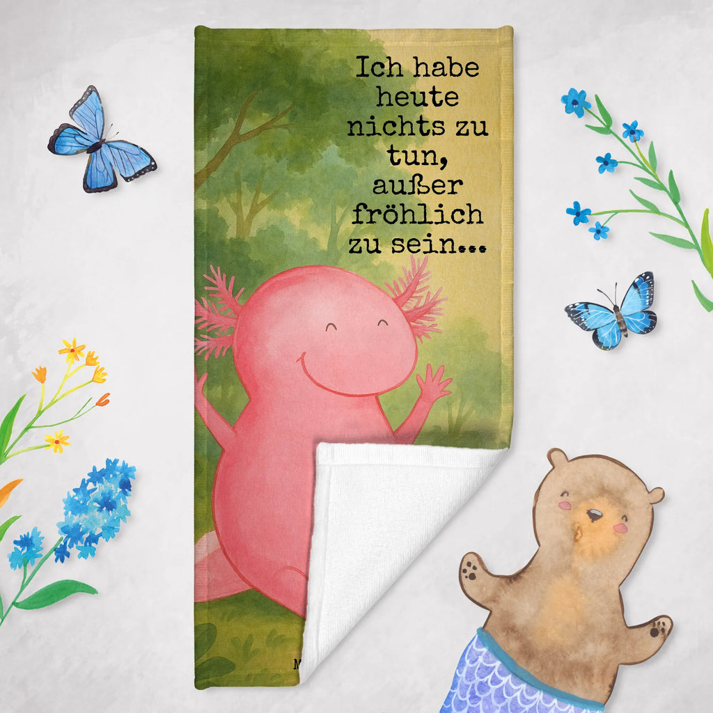 Badehandtuch Axolotl Hurra Design Duschtuch, Badetuch, Strandtuch, Saunatuch, Kinder Handtuch, Axolotl, Molch, Axolot, Schwanzlurch, Lurch, Lurche, fröhlich, Spaß, Freude, Motivation, Zufriedenheit