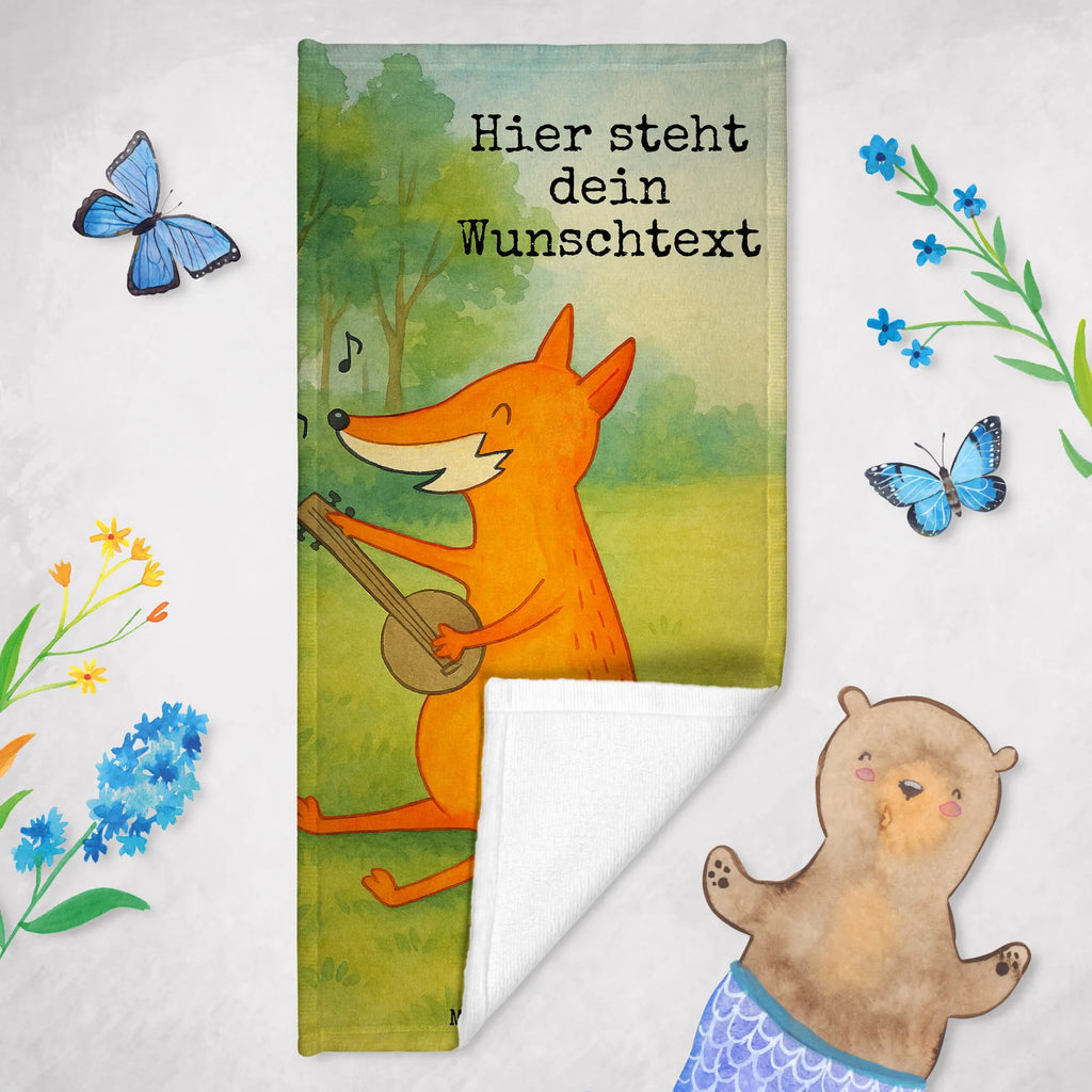 Spersonalizowany ręcznik kąpielowy Lis gitara Design Personalisiertes Handtuch, Strandtuch mit Namen, Saunatuch mit Namen, Badetuch mit Namen, Duschtuch mit Namen, Kinder Handtuch mit Namen, Personalisiertes Badetuch, Fuchs, Gitarre, Musikerin, Füchse, Musik Spruch, Sänger, Geschenk Musiker, Sängerin