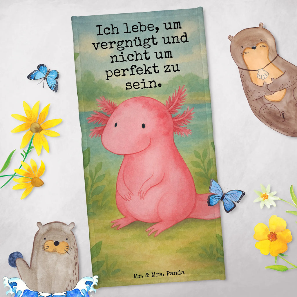 Badehandtuch Axolotl Niedlich Design Duschtuch, Badetuch, Strandtuch, Saunatuch, Kinder Handtuch, Axolotl, Molch, Axolot, vergnügt, fröhlich, zufrieden, Lebensstil, Weisheit, Lebensweisheit, Liebe, Freundin