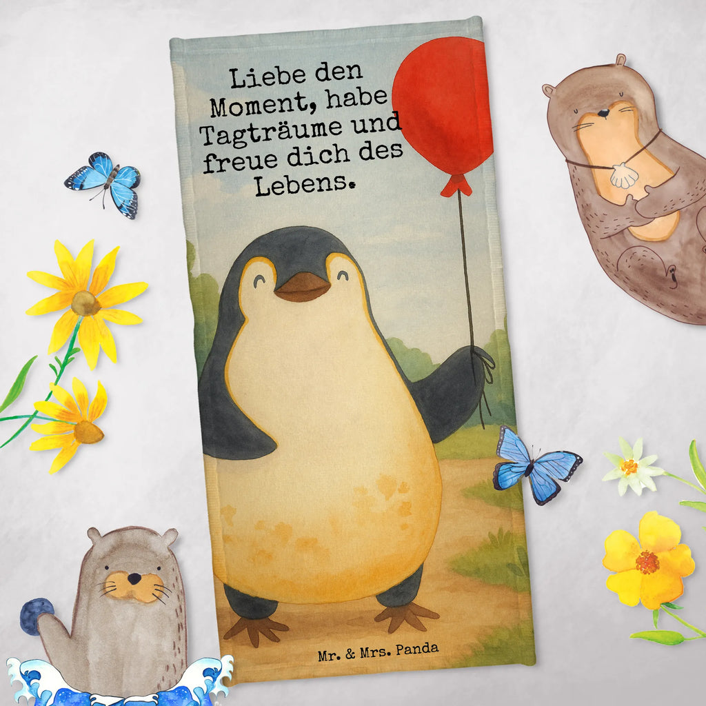 Badehandtuch Pinguin Luftballon Design Duschtuch, Badetuch, Strandtuch, Saunatuch, Kinder Handtuch, Pinguin, Pinguine, Luftballon, Tagträume, Lebenslust, Geschenk Freundin, Geschenkidee, beste Freundin, Motivation, Neustart, neues Leben, Liebe, Glück