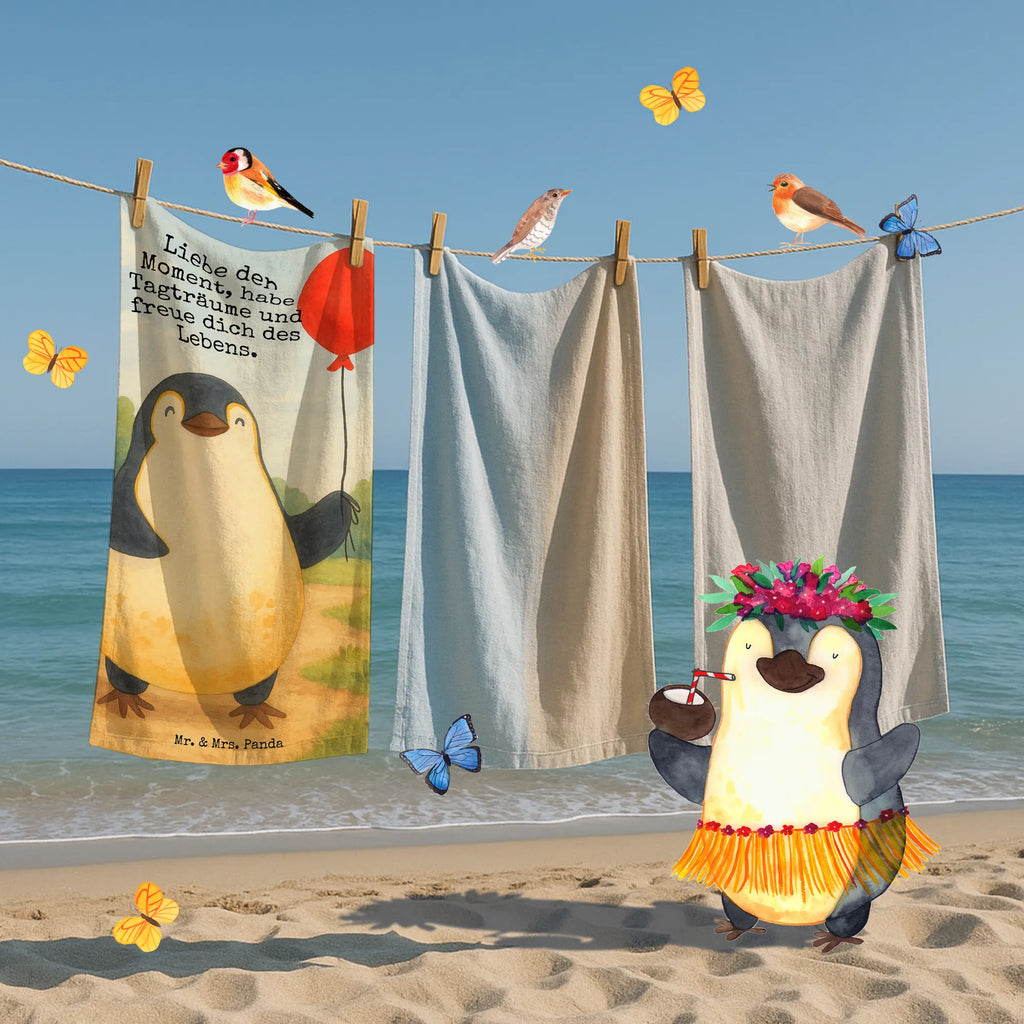 Badehandtuch Pinguin Luftballon Design Duschtuch, Badetuch, Strandtuch, Saunatuch, Kinder Handtuch, Pinguin, Pinguine, Luftballon, Tagträume, Lebenslust, Geschenk Freundin, Geschenkidee, beste Freundin, Motivation, Neustart, neues Leben, Liebe, Glück