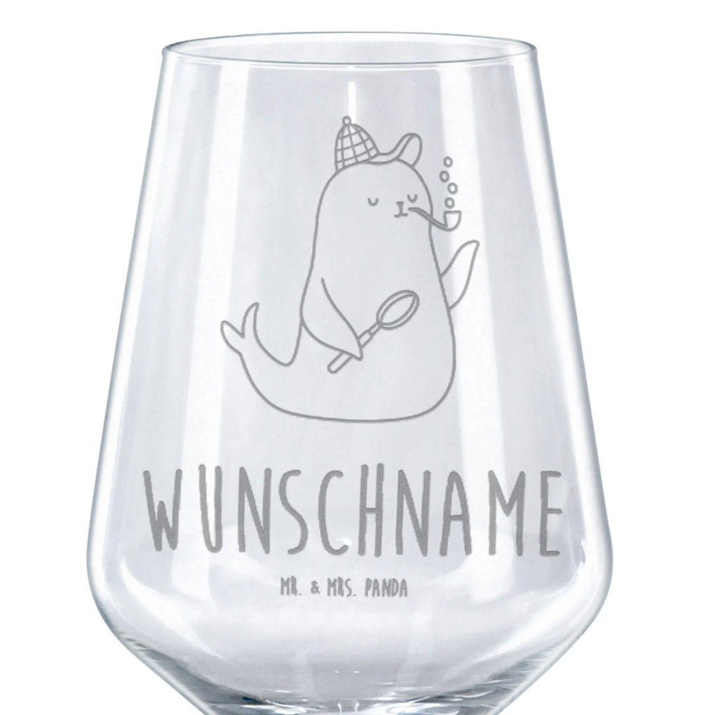 Personalized Red Wine Glass seal sherlock small animals, cute, funny, cute animal motives, hand drawn, small world, funny sayings, good mood, happy, gifts, gift ideas, special gifts, animal lover, card